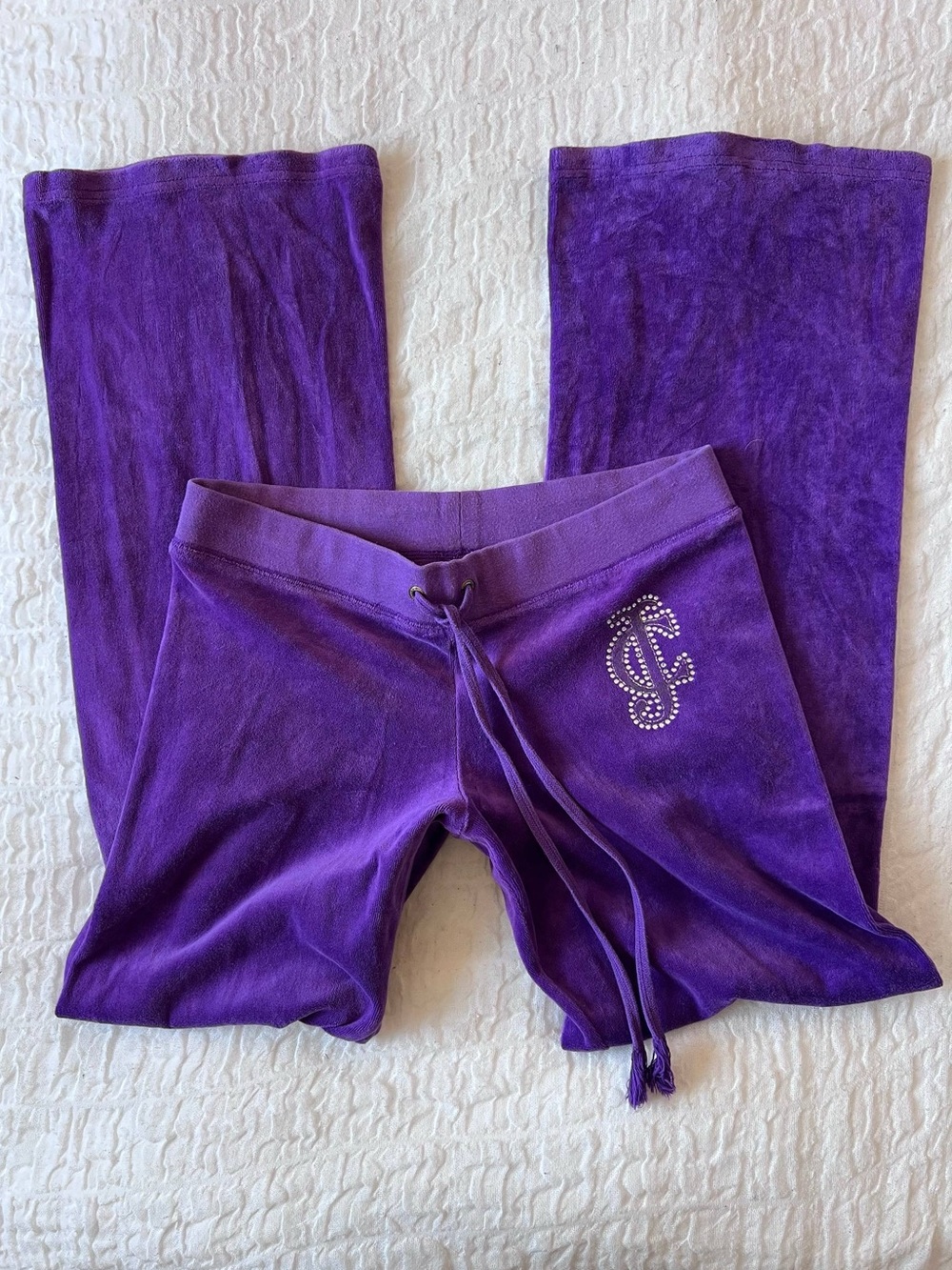 Juicy Couture Purple Velour Track Pants with Rhinestone JC Emblem